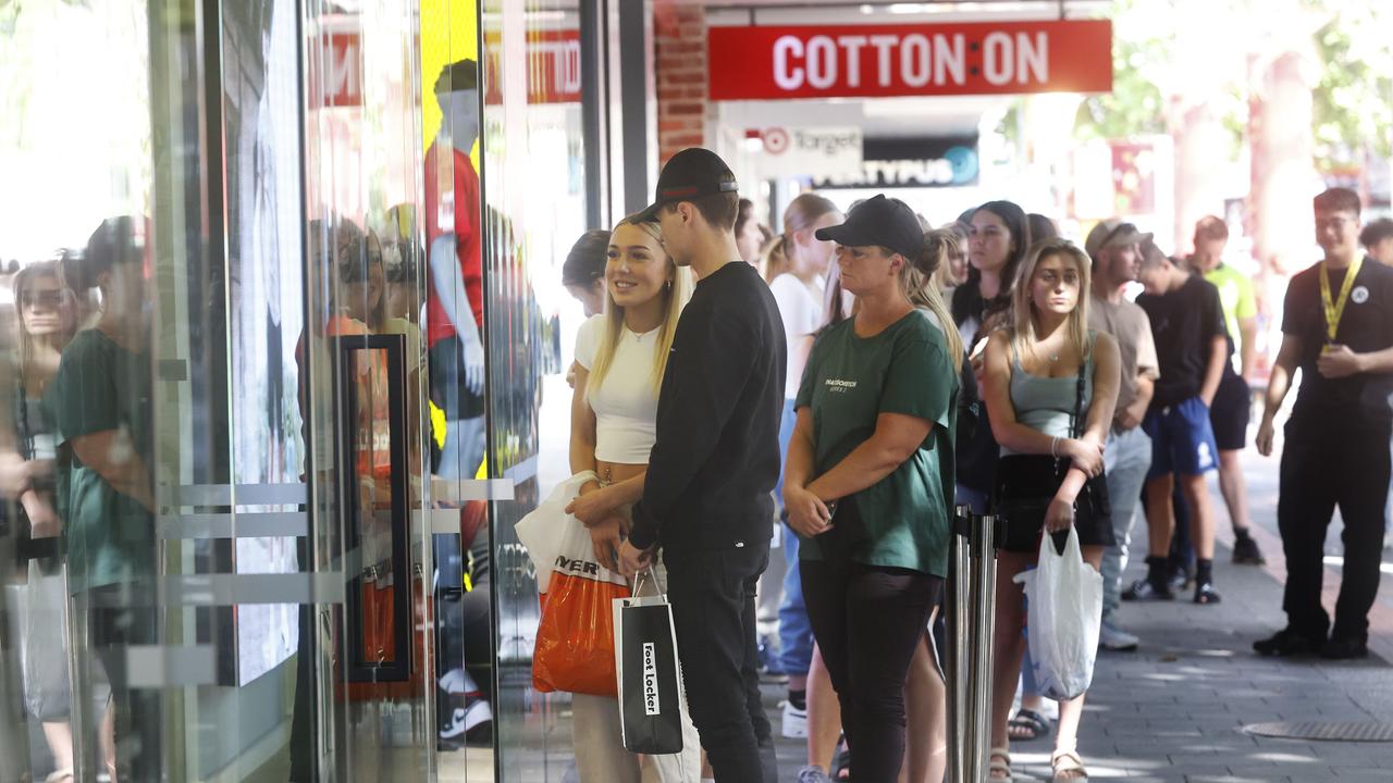 The line up to enter JD Sports’ new Hobart store in 2023. Picture: Nikki Davis-Jones