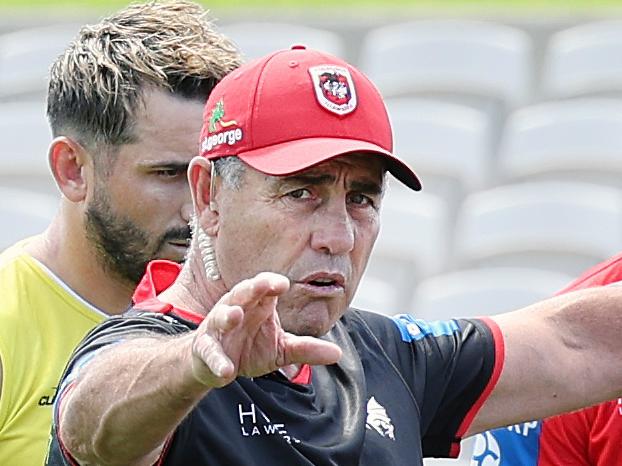 WEEKEND TELEGRAPH 1ST DECEMBER 2023Pictured at Netstrata Jubilee Stadium in Kogarah is St George NRL head coach Shane Flanagan with players Jack Bird and Kyle Flanagan at a training session ahead of the 2024 NRL season.Picture: Richard Dobson