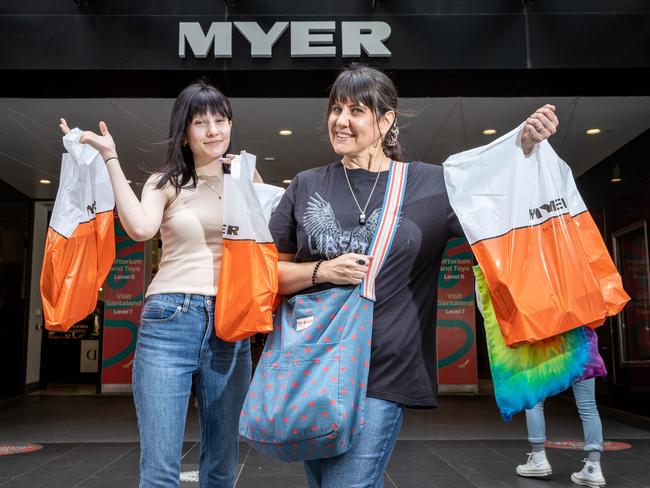 Christmas opening hours. Shoppers Molly (16) and her mum Gabby in Bourke Street Mall, Melbourne. Picture: Jake Nowakowski