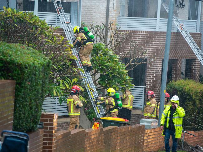 Firefighters responding to the 1pm explosion. Picture: Thomas Lisson