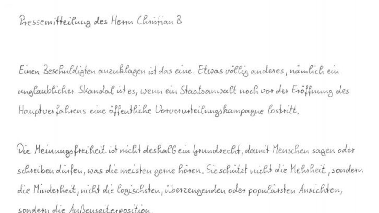 A letter reportedly written by key Madeleine McCann suspect Christian Brueckner. Picture: BILD Fotoservice