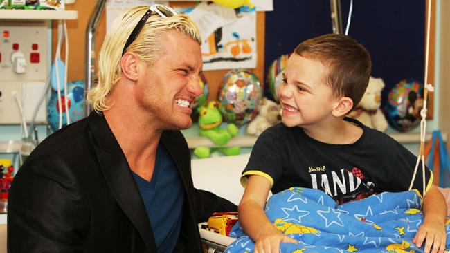 WWE wrestler Dolph Ziggler with Byron Pike (6) at The Children's Hospital at Westmead.
