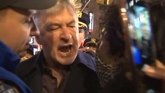 Alec Baldwin found himself shouting at protesters while walking through New York City. Picture from X.