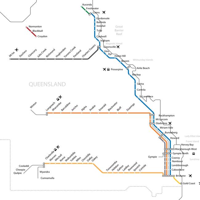 The Queensland Rail network.