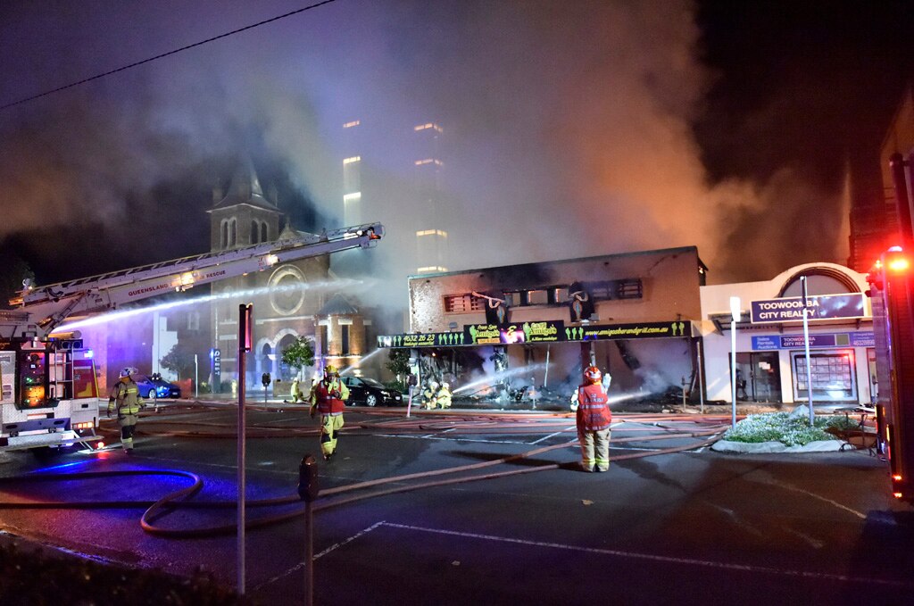 Fire destroys Amigo's Bar and Grill in Margaret St. . Picture: Bev Lacey