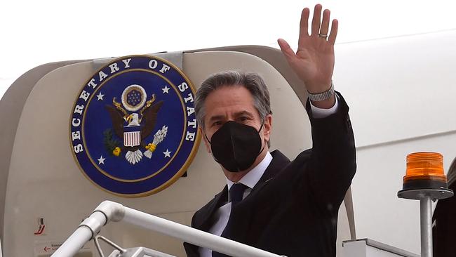 US Secretary of State Antony Blinken disembarks from his plane in Melbourne for a three-day visit where he will meet regional foreign ministers. Picture: AFP