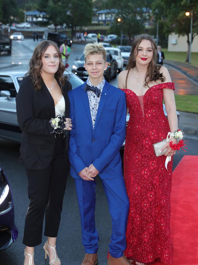 Pacific Pines High formal, at the school. Jessica Railton, Lachlan McCoullough & Ella Cleary Picture Glenn Hampson