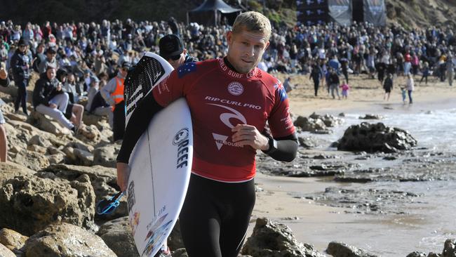 Aussie surf great Mick Fanning in his final professional event, at Bells Beach near Torquay this week. Picture: Getty Images