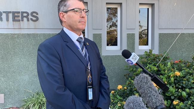 Detective Inspector Mark White speaking about the two children found dead in a car on Logan Reserve Road, Waterford West. Picture: Patrick Billings