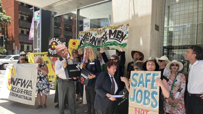 Anti-nuclear protesters stormed Perth's CBD on Tuesday where an inquiry into nuclear energy was being held. Photo supplied.