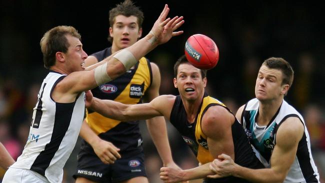 Ben Cousins and a young Dustin Martin in action. Picture: Getty Images