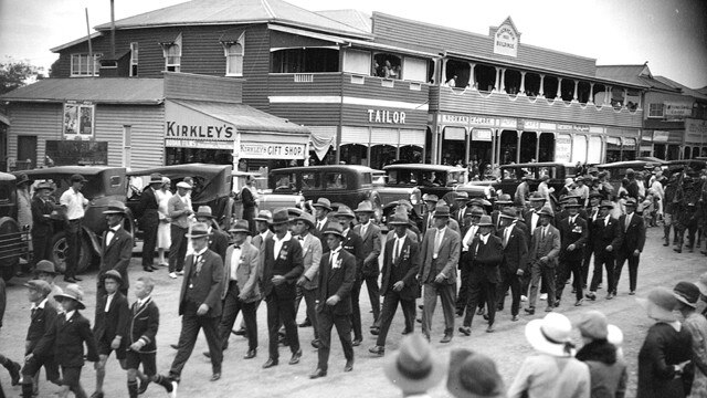 An Anzac Day parade at Nerang Street in Southport in the 1930s. Photo: George Jackman.