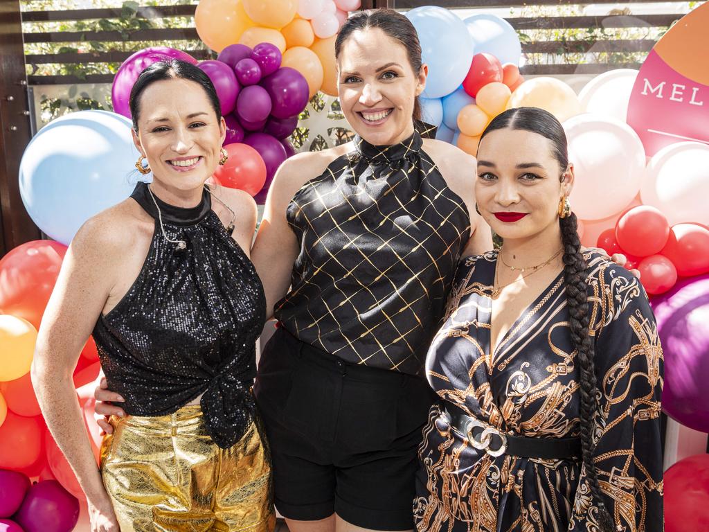 Funk 'n Stuff band members (from left) Shelley Davies, Clare Smith and Naomi Andrew take a break from performing at Fitzy's Melbourne Cup Party, Tuesday, November 5, 2024. Picture: Kevin Farmer