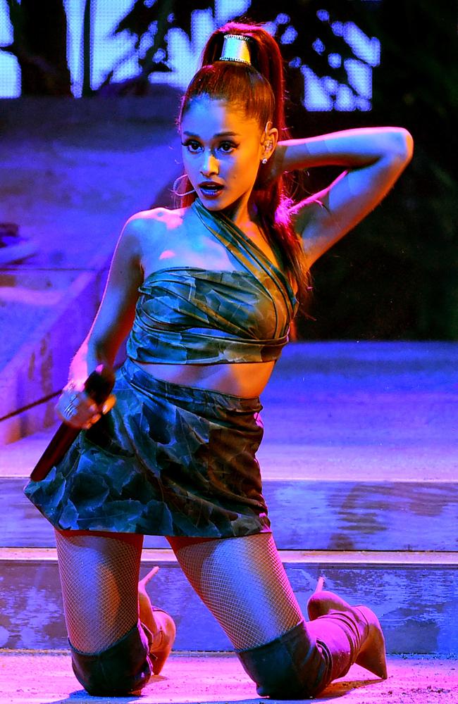 Ariana Grande mid-performance of Side To Side. Picture: Getty Images