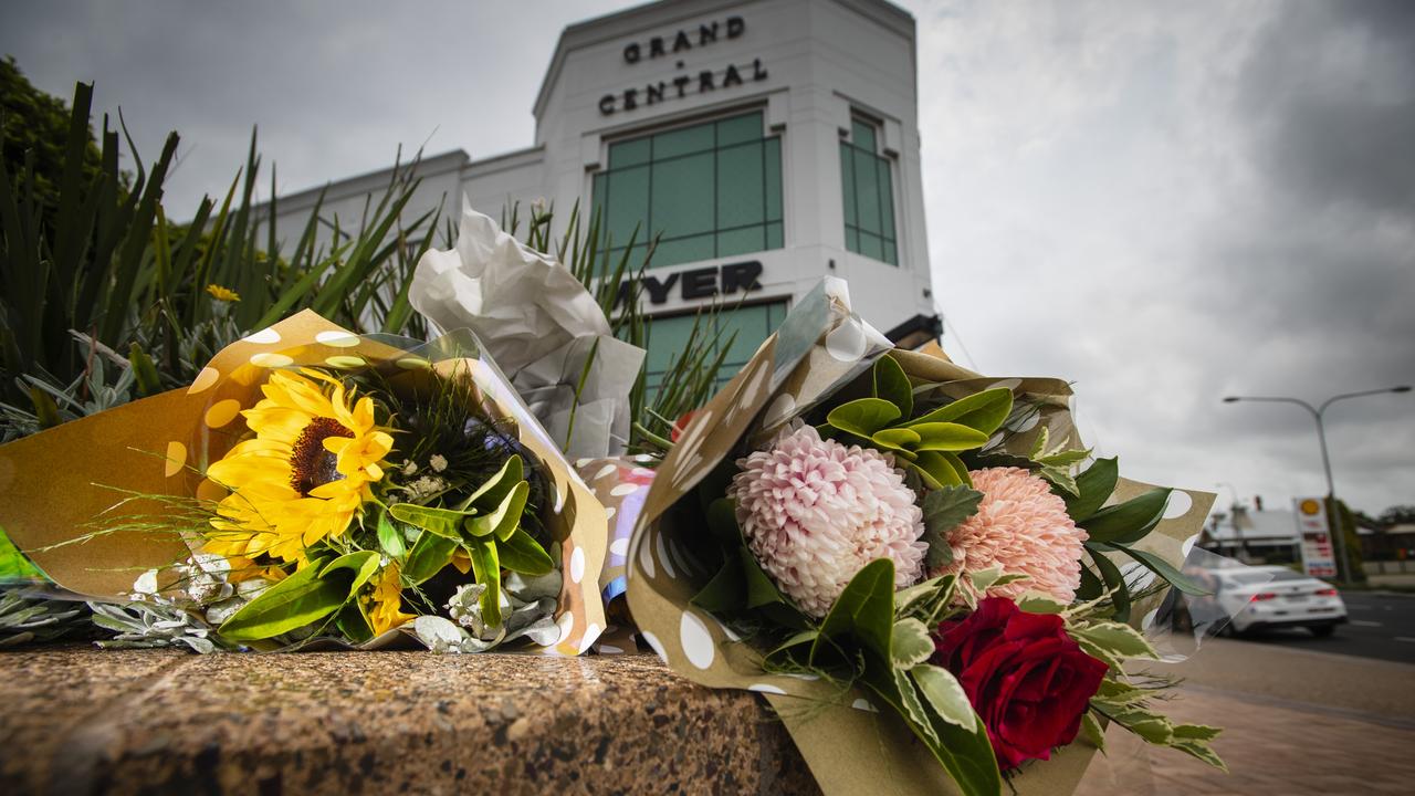 Residents left flowers to honour Robert Brown when he died as result of injuries suffered in an the robbery outside Grand Central, on Tuesday, February 14, 2023. Picture: Kevin Farmer