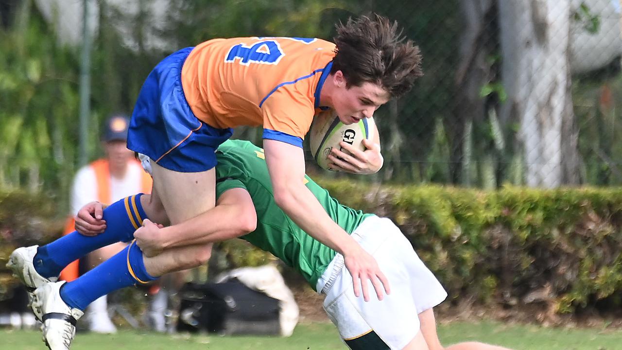 Typical first half defence by Villanova College on Ashgrove winger Ted Clarke. Picture, John Gass