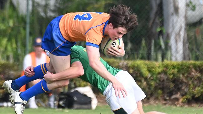 Typical first half defence by Villanova College on Ashgrove winger Ted Clarke. Picture, John Gass