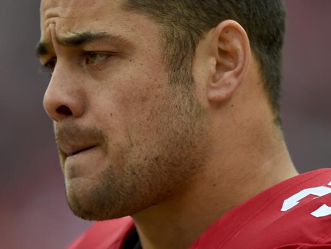 SANTA CLARA, CA - JANUARY 03: Jarryd Hayne #38 of the San Francisco 49ers looks on from the sidelines against the St. Louis Rams during an NFL football game at Levi's Stadium on January 3, 2016 in Santa Clara, California. (Photo by Thearon W. Henderson/Getty Images)