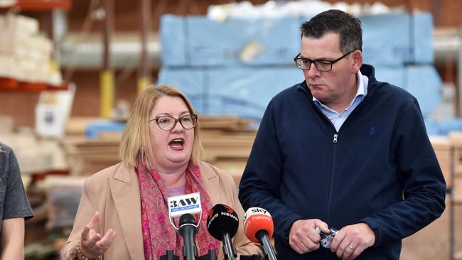 Education Minister Natalie Hutchins with Premier Daniel Andrews. Picture: Nicki Connolly