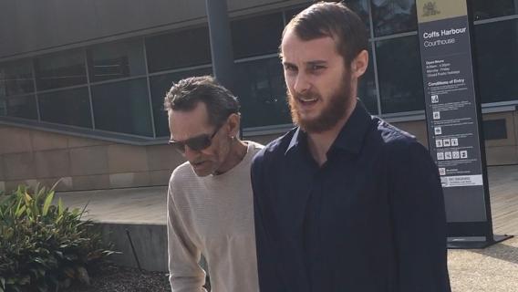 Chase Dungay (right) leaves Coffs Harbour court on June 28 after he was convicted on a reckless wounding charge after an incident at the Toormina Hotel.