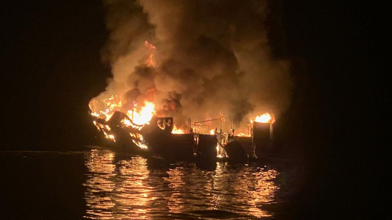 All five crew members including the captain were on the bridge at the time of the pre-dawn fire and escaped, authorities said. Picture: Mike ELIASON / Santa Barbara County Fire Department / AFP.