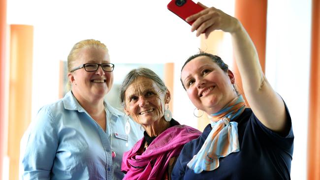 Valerie Browning (centre) with Campbelltown Hospital general manager Alison Derrett and dental assistant Veronica Erdes.