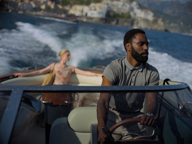 Elizabeth Debicki and John David Washington in a scene from Tenet.