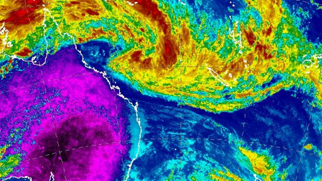 Bureau of Meteorology satellite map showing the low pressure system which was expected to form into Tropical Cyclone Kirrily on Tuesday evening.