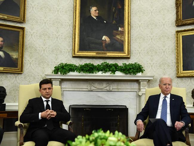 Ukraine's President during a meeting with US President Joe Biden last December. Picture: AFP