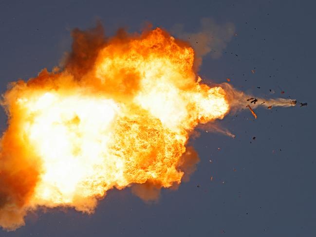 This photo taken from a position in northern Israel shows a Hezbollah UAV intercepted by Israeli air forces over north Israel on August 25. Picture: Jalaa Marey/AFP