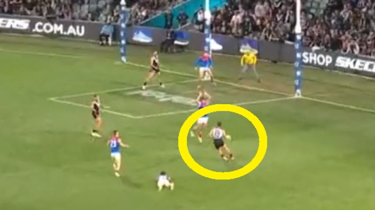 Port Adelaide's Mitch Georgiades butchered a certain goal against Melbourne.