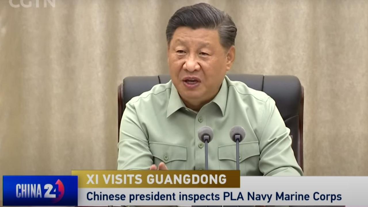 Xi Jinping addressing Chinese marine corps, telling them to focus their minds on war. Picture: China 24