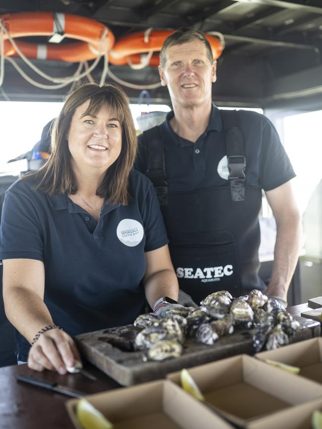 Experience Coffin Bay owners Chris and Linda Hank say they’ve replaced oyster tasting on their tours, with other seafood, for the time being. Picture: Ben Yuan