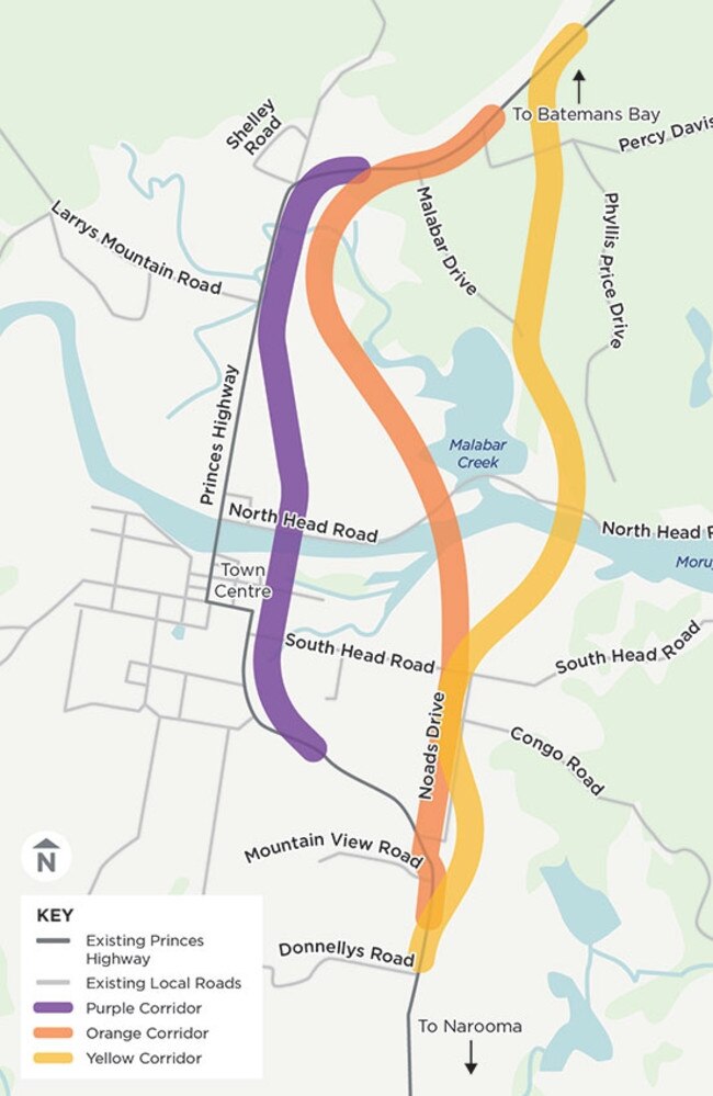 Three options were presented by Transport for NSW for the new Moruya bypass.