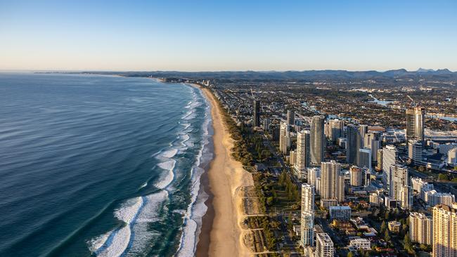 An aerial view down the Gold Coast coastline.