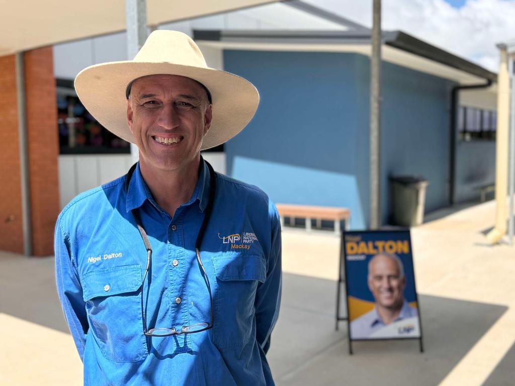 Mackay LNP candidate Nigel Dalton at the voting booths at St Mary's Catholic Primary School. Picture: Heidi Petith