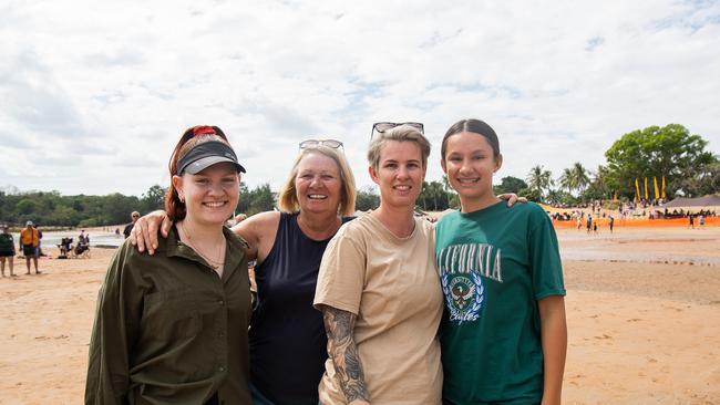 Ayla Carne, Shana Casimiro,Viki Miller and Niesha Casimiro at the Darwin Beer Can Regatta at Mindil Beach, 2023. Picture: Pema Tamang Pakhrin