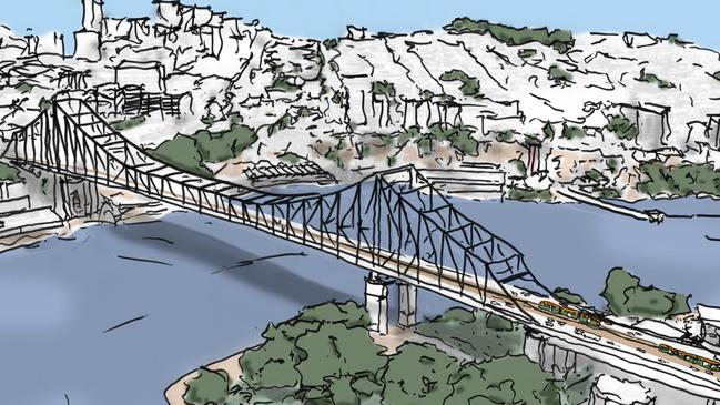 An artist’s impression of light rail crossing the Story Bridge