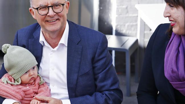 Mr Albanese with four month old baby Gabrielle Nina Ritchie. Picture: Sam Ruttyn