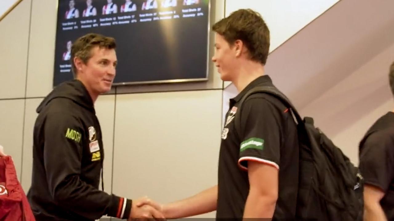 Lenny Hayes meets Mattaes Phillipou. Picture: saints.com.au