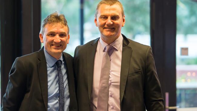 Justin Nelson (left) with Boomers coach Guy Molloy.  Picture: Michelle Couling