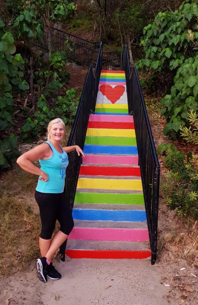 Councillor Pauline Young spotted the freshly painted rainbow stairs while on her morning walk this morning.