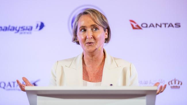 Qantas CEO Vanessa Hudson at the International Air Transport Association forum in Dubai. Picture: Natalia Mroz/IATA