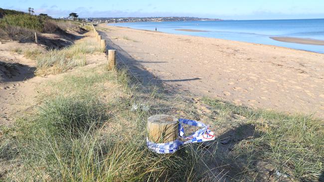 Police tape at the scene where a baby’s body was found. Picture: David Crosling