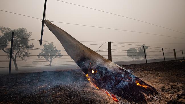 Scenes of devastation on the road between Corryong and Tintaldra. Picture: Jason Edwards