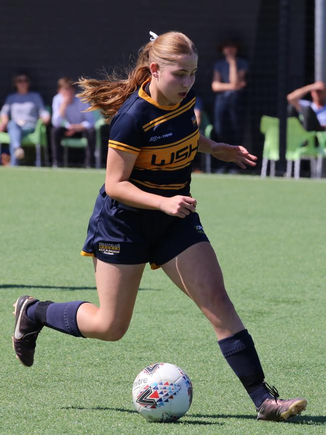 Westfields Matilda Wadewitz-Dias during the Bill Turner School Football National semi-finals. Picture: Lloyd Turner - Bill Turner School Football