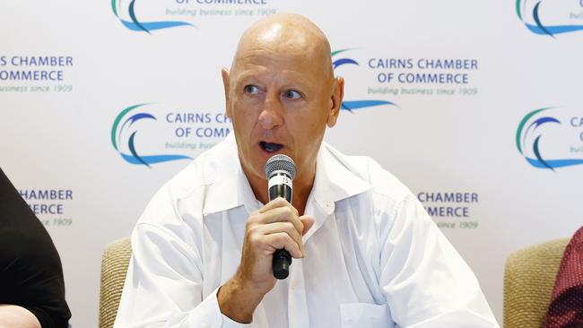 Cairns mayoral candidate Paul Taylor speaks at the Cairns Chamber of Commerce's mayoral election debate lunch, held at the Pullman Reef Hotel Casino. Picture: Brendan Radke