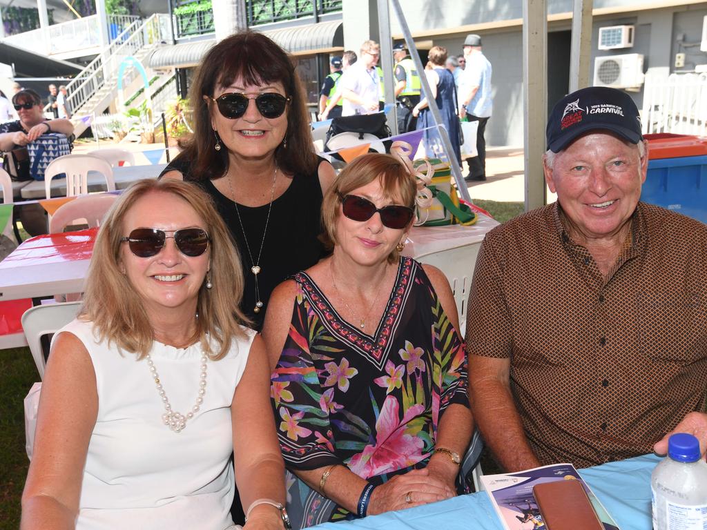 Pauline Prouse, Lyn Davis , Bob Davis and Tracey House enjoy the 2019 Darwin Cup. Picture: KATRINA BRIDGEFORD