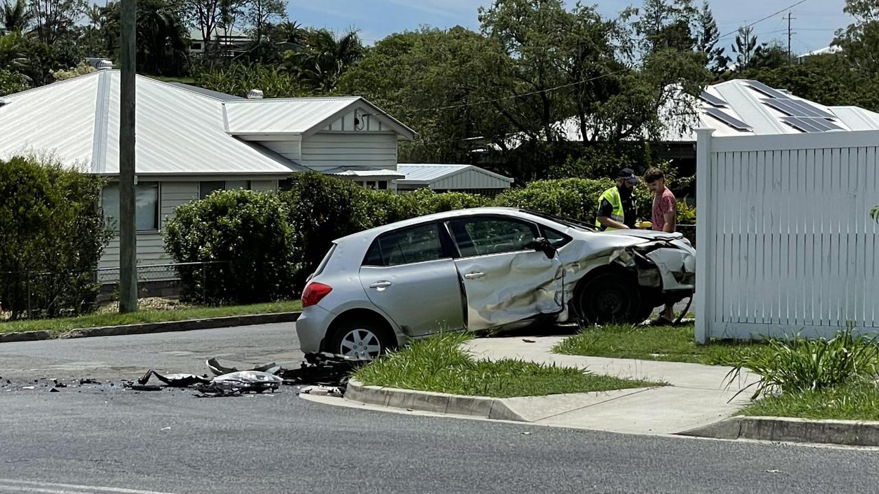 One of the cars involved in the crash almost hit a house’s fence. Picture: Scott Kovacevic