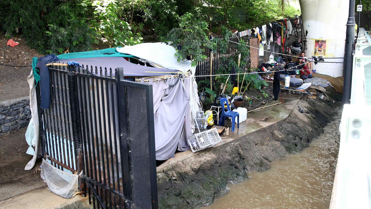 A homeless tent in Brisbane’s CBD